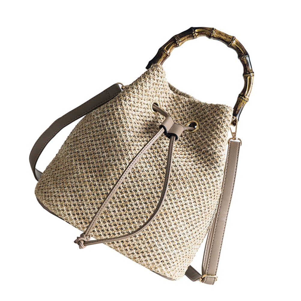 1Pc Stylish Straw Drawstring Crossbody Bag Woven Bucket Purse ...