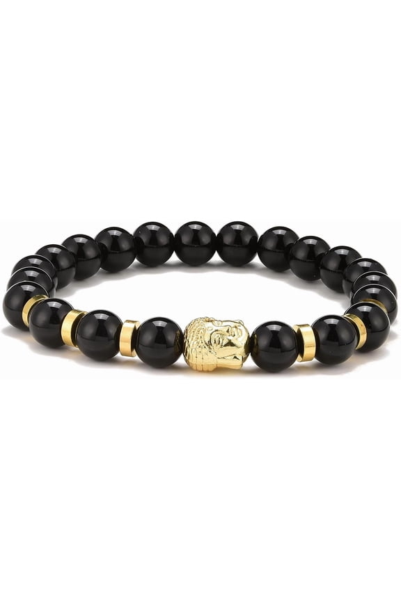 1Pc Stretch Bracelet 2.1Inch Black Stone Alloy Beaded Elastic Jewelry Gift for Women Men Making DIY