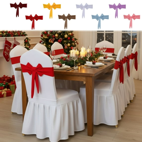 1Pc Stretch Chair Bows,Chair Sashes,Valentine'S Day Decorations,Christmas Bow Chair,Tape For Holiday Party Decorations Dining Chair Backs,Tree, And Festive Home Decor(Chair Cover Not Included)