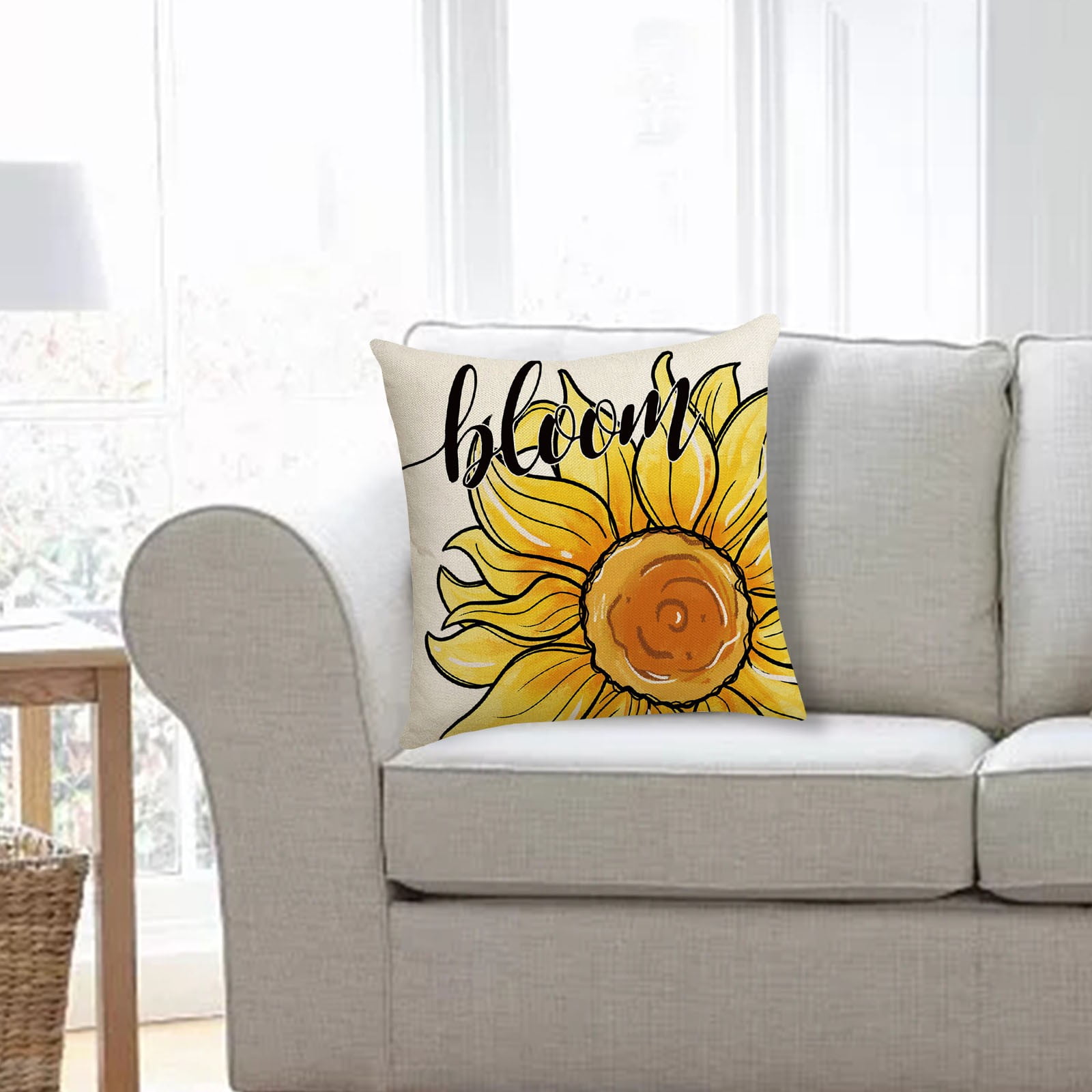 1Pc Summer Sunflower Print Farmhouse Pillow Covers 18X18 Flower Grey