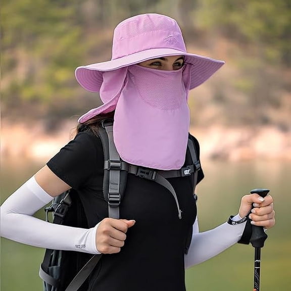1Pc Sun Hats, Fishing Hat, 0  Breathable Wide Brim Summer UV Protection Hat for Women with Visor and Neck Flap, Purple