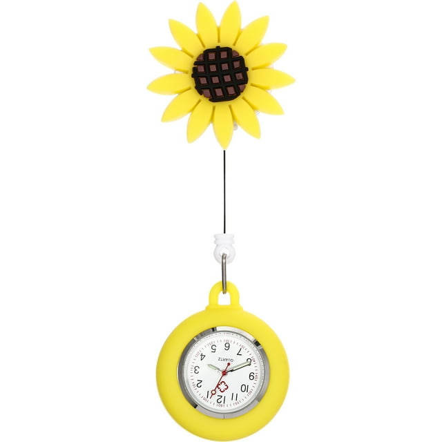 1Pc Sunflower Design Nurse Watch Hanging Buckle Pocket Watch Simple