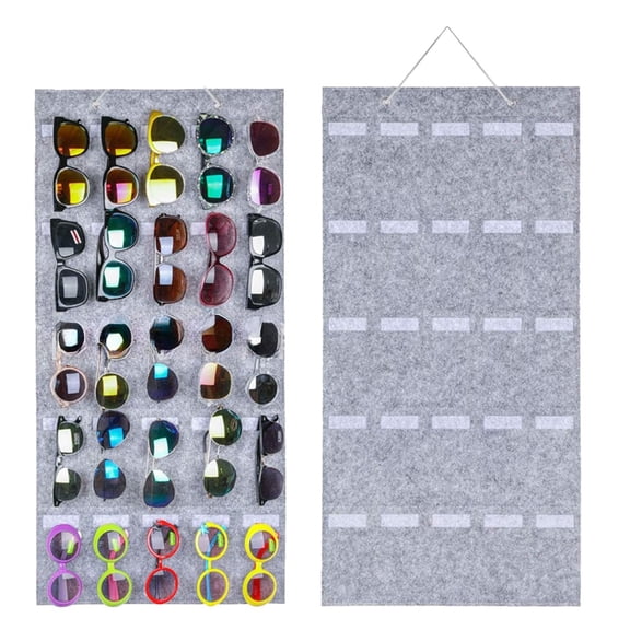 1Pc Sunglasses Organizer Storage,Hanging Wall Pocket Glasses Organizer,Door Hanging Eyewear Organiser,Multi Purpose Storage Container,25 Slots Sunglass Organizer Holder Display with Sturdy Rope,Grey