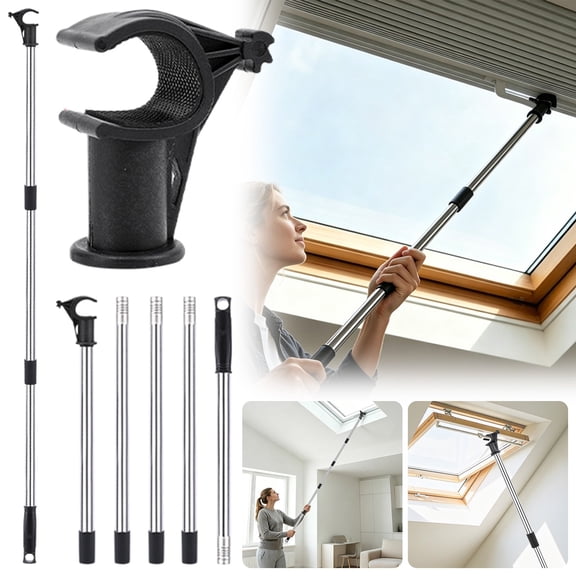 1Pc Telescopic Window Pole Opener with Hook,Window Pole Opener for Vertical Horizontal Sliding Window,Multi Part Adjustable Loft Pole with Precise Hook,Window Pole Opener for Skylight,Roof Window