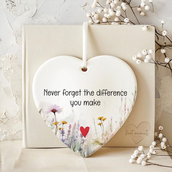1Pc Thank You Gifts Never Forget The Difference That You Make Ceramic Ornament Keepsake Sign Heart Plaque Farewell Going Away Goodbye Appreciation Retirement Gifts for Women Men Coworker Boss Friend