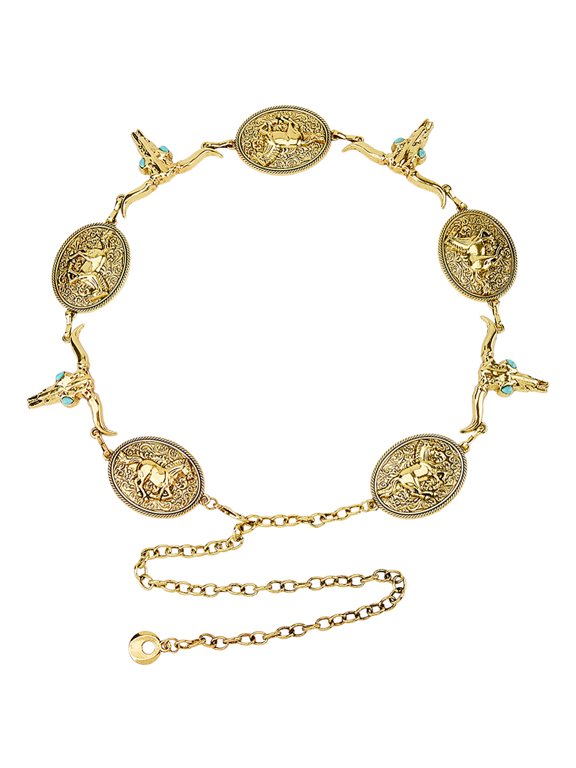 1Pc Tibetan Style Alloy Oval Cattle Head Link Chain Waist Belly Body Chains for Women Golden 615mm