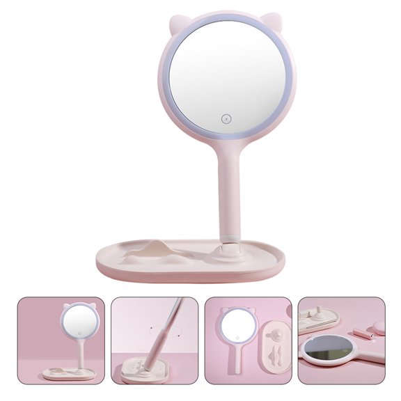 1Pc Touch Screen Pink LED Makeup Mirror Double Sided with High Definition Reflective Surface