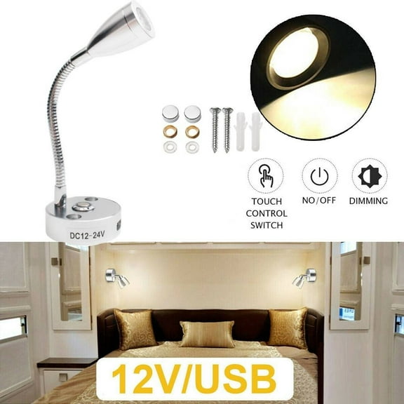 1Pc Touch Switch USB 12V LED Spot Reading Light Camper Caravan Boat Interior Lamp