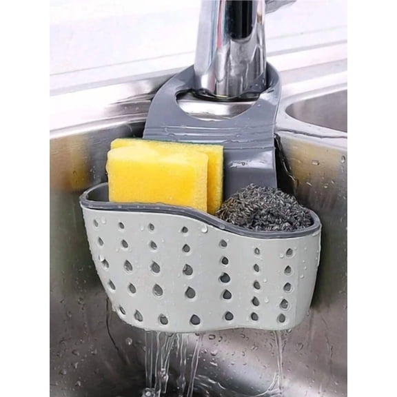 1Pc Tpr Faucet Rack, Modern Two Tone Sponge Holder For Kitchen Sink, Beige - New