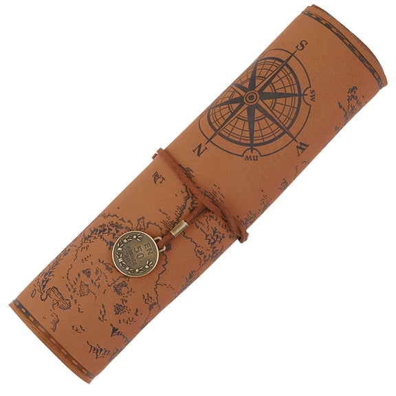 1Pc Treasure Map Pattern Imitation Leather Pen Roll Up Stationery Pencil Wrap Camel 205x310mm