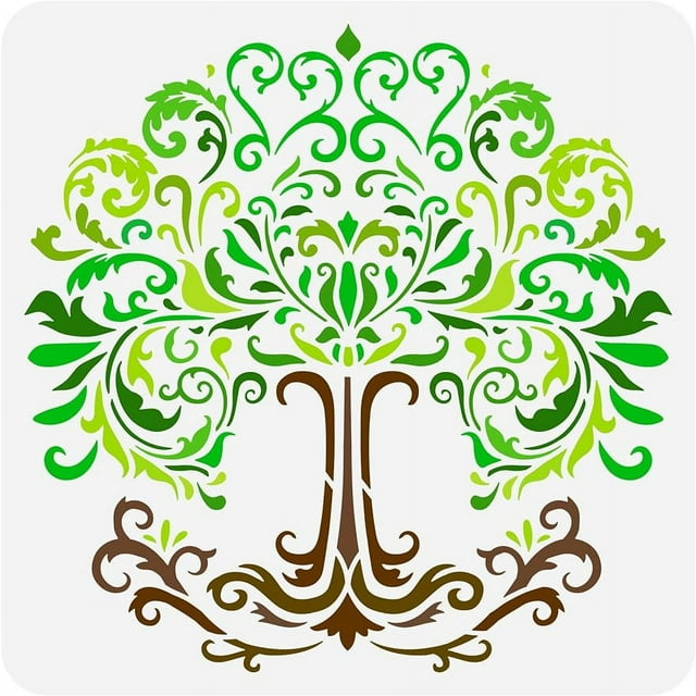 1Pc Tree of Life Stencil Damask Tree of Life Stencil Plastic Plant Tree ...