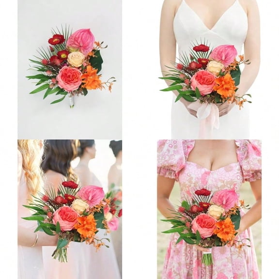1Pc Tropical Flowers Wedding Bouquets for Bridesmaids Bride Orange Pink Bridesmaid Bridal Bouquet for Beach Wedding Prom