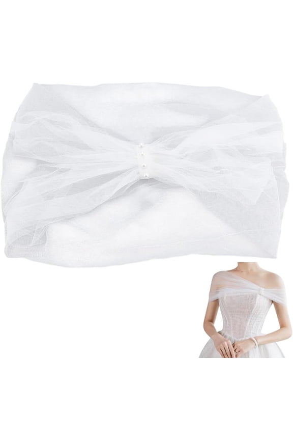 1Pc Tulle Bridal Shawl 870mm(34.2 Inch) White Wedding Dress Straps Tulle Off Shoulders Tulle Bridal Straps for Wedding Dress Decoration