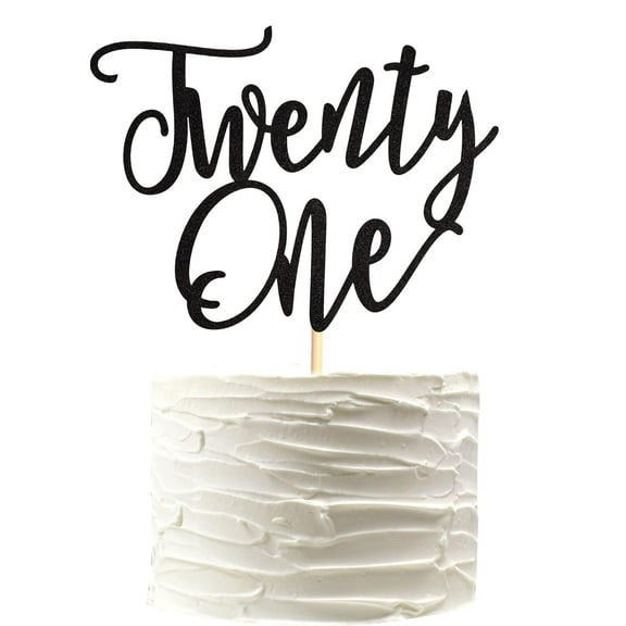 1Pc Twenty One Cake Topper - 21st Happy Birthday Cake Decorations, 21 Birthday Party Decor, Wedding Anniversary Party Decorations - Black Glitter
