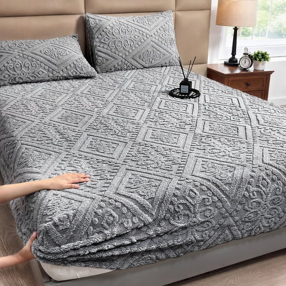 1Pc Ultra‑Soft Autumn & Winter Fitted Sheet, Machine Washable, Halloween & Christmas Gift (Twin, Gray)