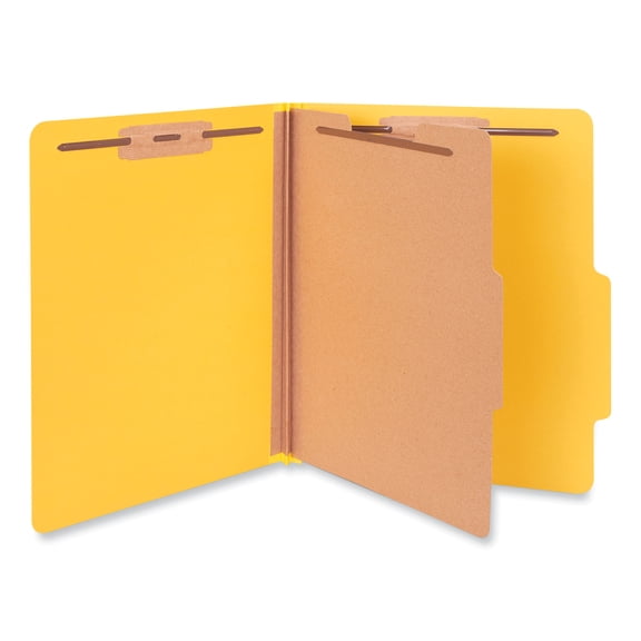 Universal Bright Colored Pressboard Classification Folders, 1 Divider, Letter Size, Yellow, 10/Box (10204)