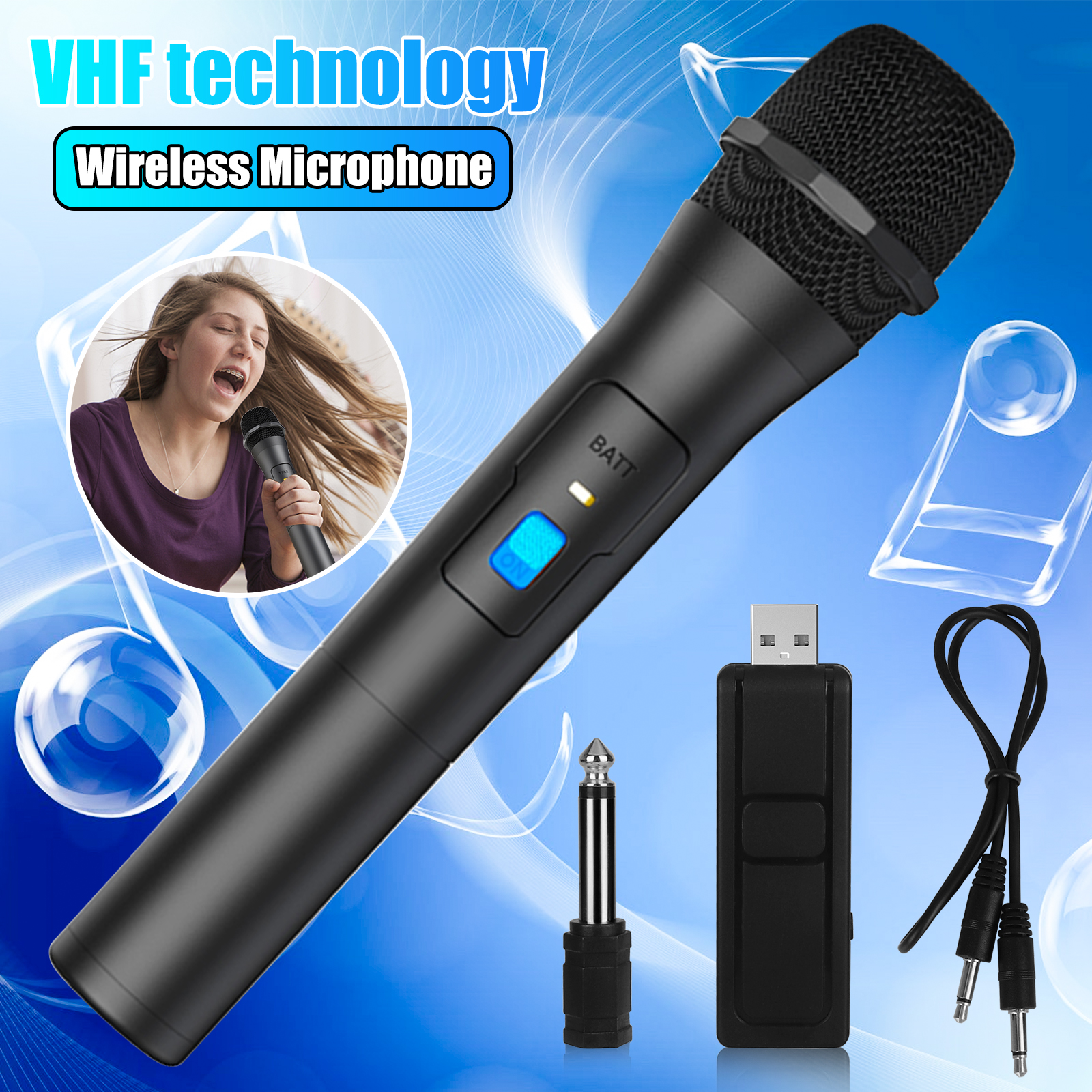 1Pc VHF Wireless Microphone, EEEkit Portable Dynamic Mic, Handheld Karaoke Mic with 3.5mm to 6.35mm Receiver for Business Meetings, Sing, Speech - image 1 of 9