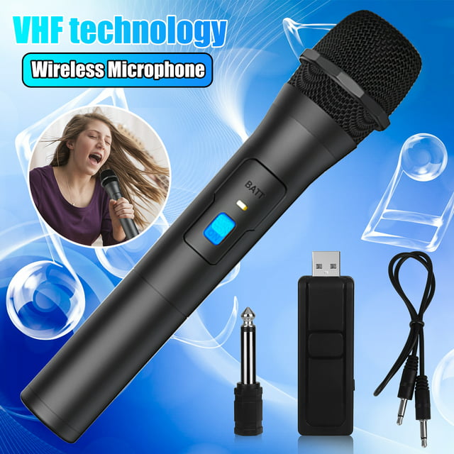 1Pc VHF Wireless Microphone, EEEkit Portable Dynamic Mic, Handheld Karaoke Mic with 3.5mm to 6.35mm Receiver for Business Meetings, Sing, Speech