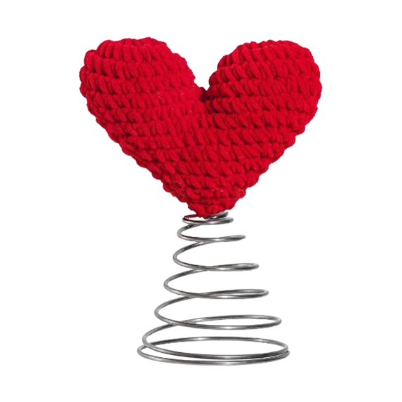 1Pc Valentine Day Red Heart Tree Topper,Handmade Knitted Crochet Heart Tree Topper - Love Themed Valentine's Day Decoration,Mini Holiday Tree Decoration Ornament with Spiral Base,Red,6.3x8.3"