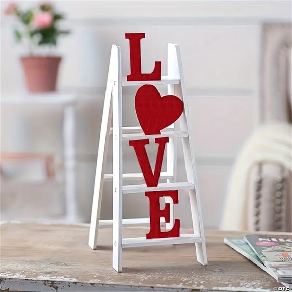 1Pc Valentine Love Ladder Tabletop Decoration,LOVE Valentines Day Decor Ladder,Red Valentines Day Decorations For The Home Table Decor,Wood Love Ladder Table Decor for Valentine Gift,White,2.76x4x6"