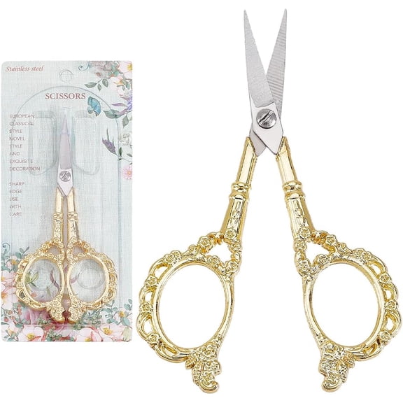 1Pc Vintage Gold Sewing Scissors Flower Embroidery Scissors Stainless Steel Flowers Detail Sew Floral European Necklace Blade Shears