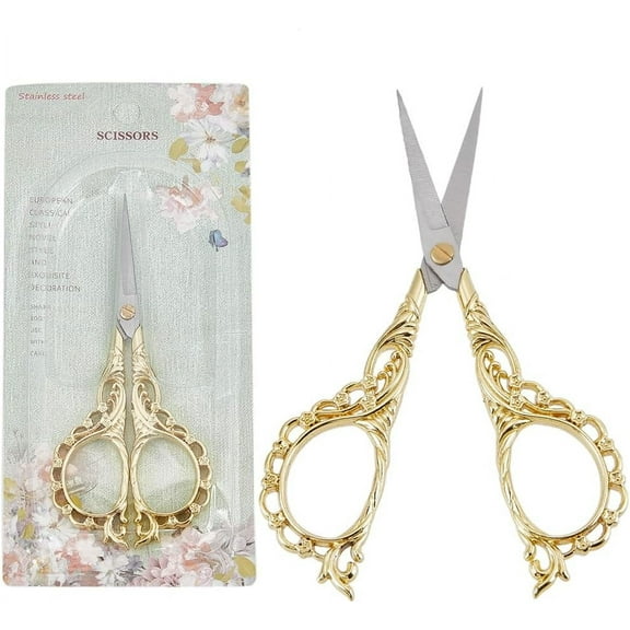 1Pc Vintage Sewing Scissors Embroidery Scissors Gold European Style Stainless Steel Small Craft Scissors For Fabric Thread Needlework Cutting Crafting Supplies DIY Tool Shear Gold