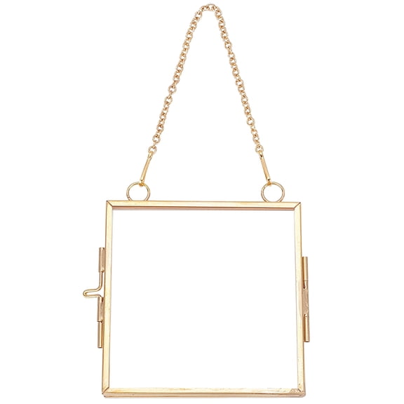 1Pc Wall Hanging Brass Double Folding Picture Frames with Glass Window for Home Decoration Square 169mm