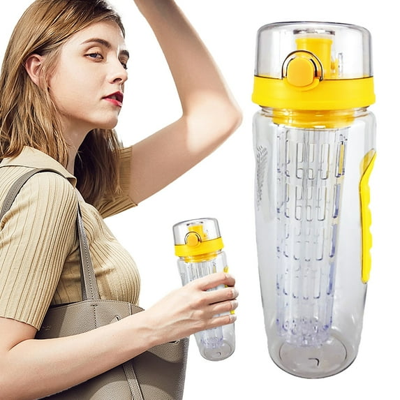 1Pc Water Cup,Outdoor Sports Water Bottle Yellow,Sunjoy Tech 960Ml/32Oz Fruit Infuser Sports Water Bottle with Strainer Spout Leak Proof Outdoor Water Cup Cycling Fitness Juice Cup for Gym Beach