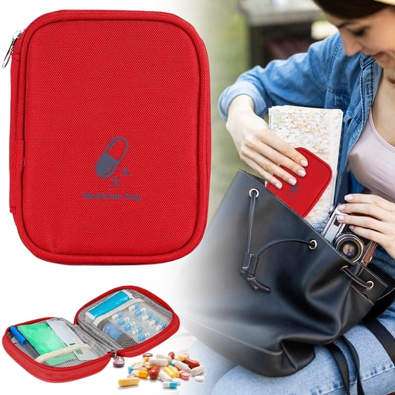 1Pc Water-Resistant First Aid Kit,Zipper Pouch,Portable Medication Bag Medical Bag Storage Bags,Medicine Bottle Organizer,Travel Medicine Pouch for Car,Home,Office,Camping,Sports,Outdoor,Red,4.3x5.5"