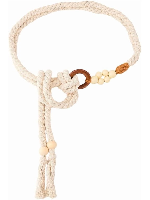1Pc Waxed Cord Corset Belt with Wood Beads White Cotton Women Vintage Tassel Long Waist Belt 1375mm for Women Daily Wear Making DIY