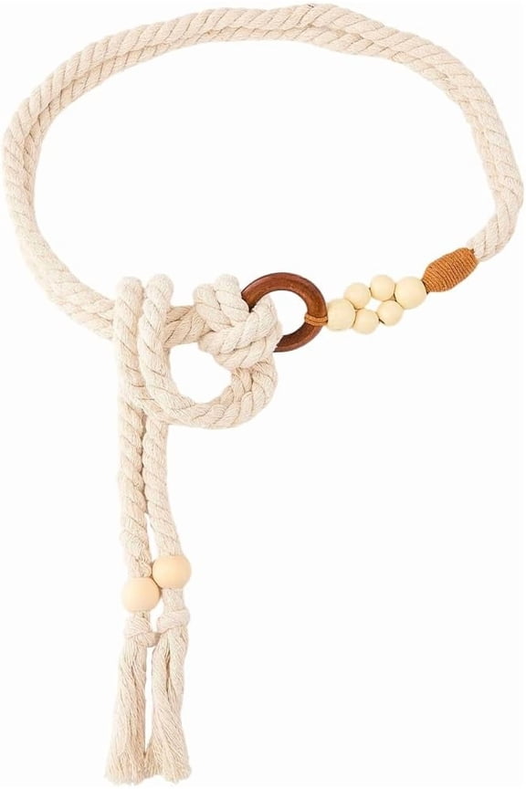 1Pc Waxed Cord Corset Belt with Wood Beads White Cotton Women Vintage Tassel Long Waist Belt 1375mm for Women Daily Wear Making DIY