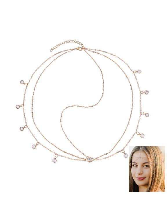 1Pc Wedding Headbands Chain Rhinestone Head Chain Bride Elegant Headpiece Layered Alloy Hair Accessories Round DIY