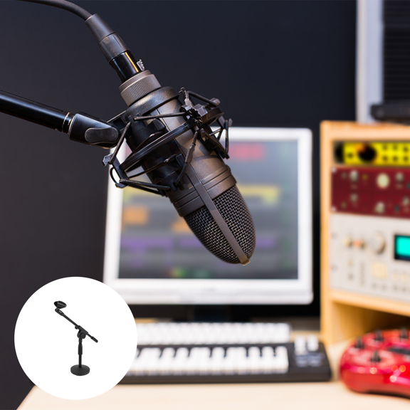 1Pc Weighted Base Microphone Stand with Adjustable Crossbar for Voice Chat