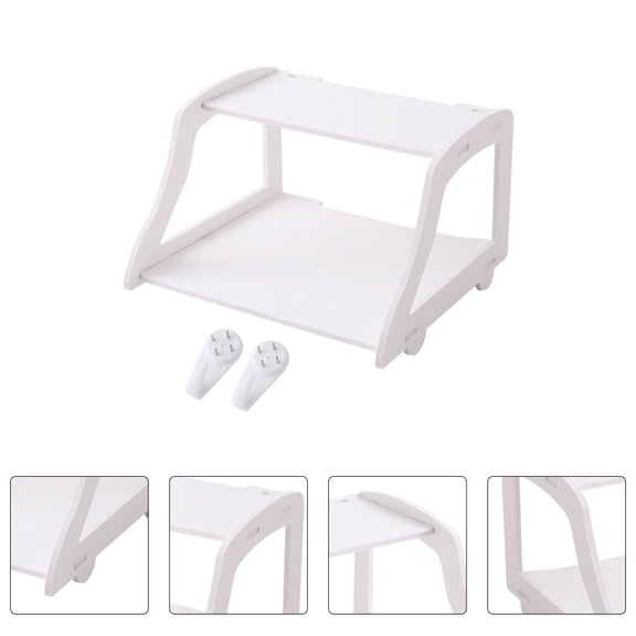 Alasum Double Layer Wall Mounted Router Holder Storage Rack, White Plastic, Punch-Free Installation, Space Saving Organizer