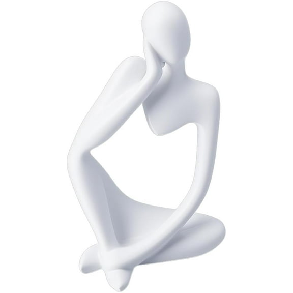1Pc White Thinker Statue Decor Thinker Figurines Art Ornament Modern Abstract Art Sculpture Collectible Accents Decoration for Bookshelf Office Desktop Livingroom Decoration