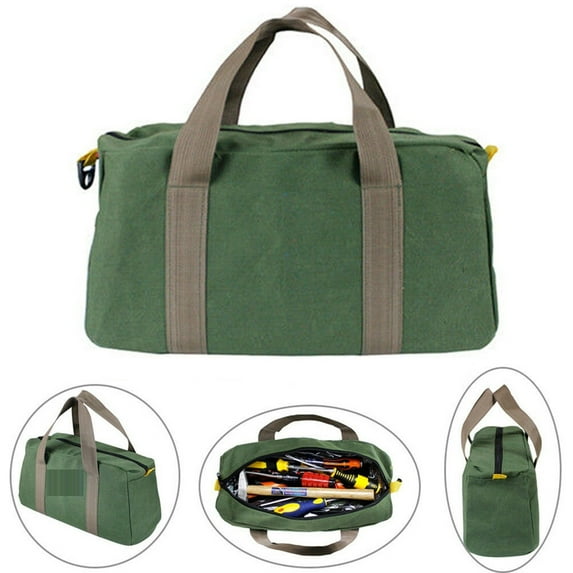 1Pc Wide Mouth Tool Bag,Canvas Tool Storage Bag for Men,Canvas Large Capacity Handbag,Portable Multi Function Tool Bag Tool Organizer For Storage Wrench,Screwdrivers,Plier,Nails,Green,10.63x7"