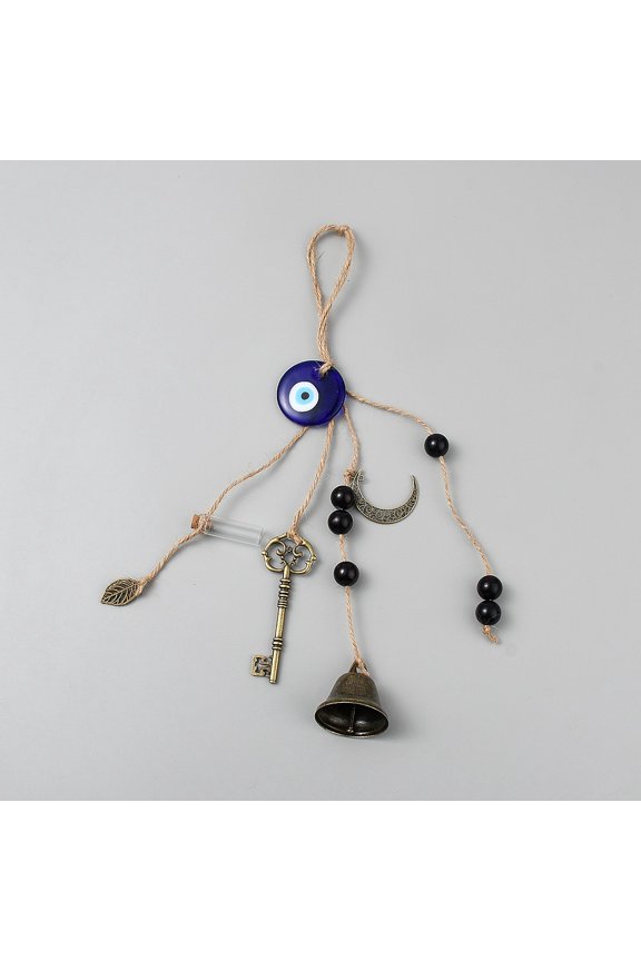 1Pc Wind Chime 315mm Bronze Iron Bell Key Moon Charms Unique Stylish Hanging Ornament with Hemp Cord