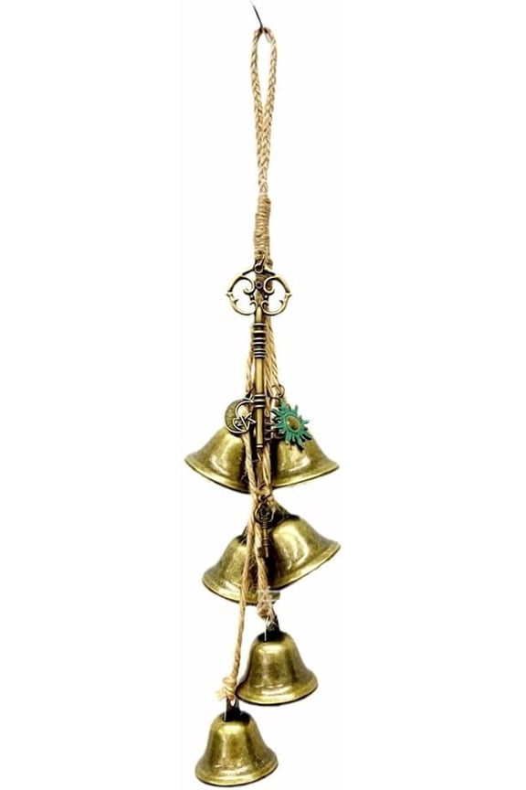 1Pc Wind Chimes 310mm Bronze Iron Bell Key Sun Charms Unique Stylish Hanging Ornament with Hemp Cord for Indoor Home Outdoor Garden Decoration