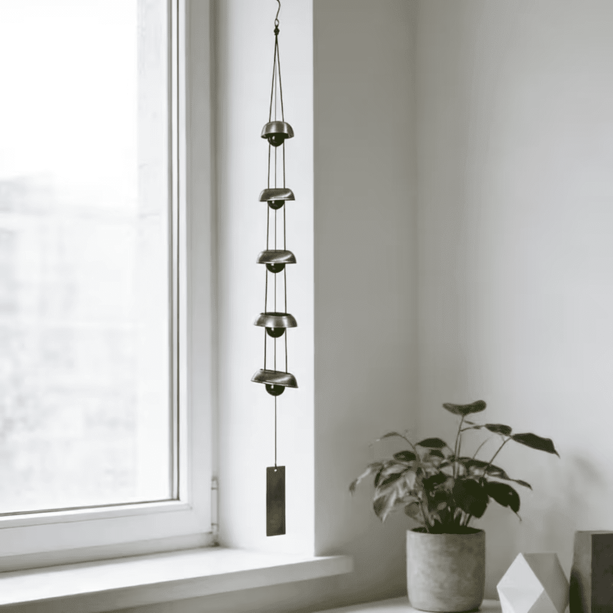 1Pc Wind Chimes for Outside, Red Copper Temple Windchimes with 5 Bells, Feng Shui Decor for Patio Lawn Garden Home Outdoor Art