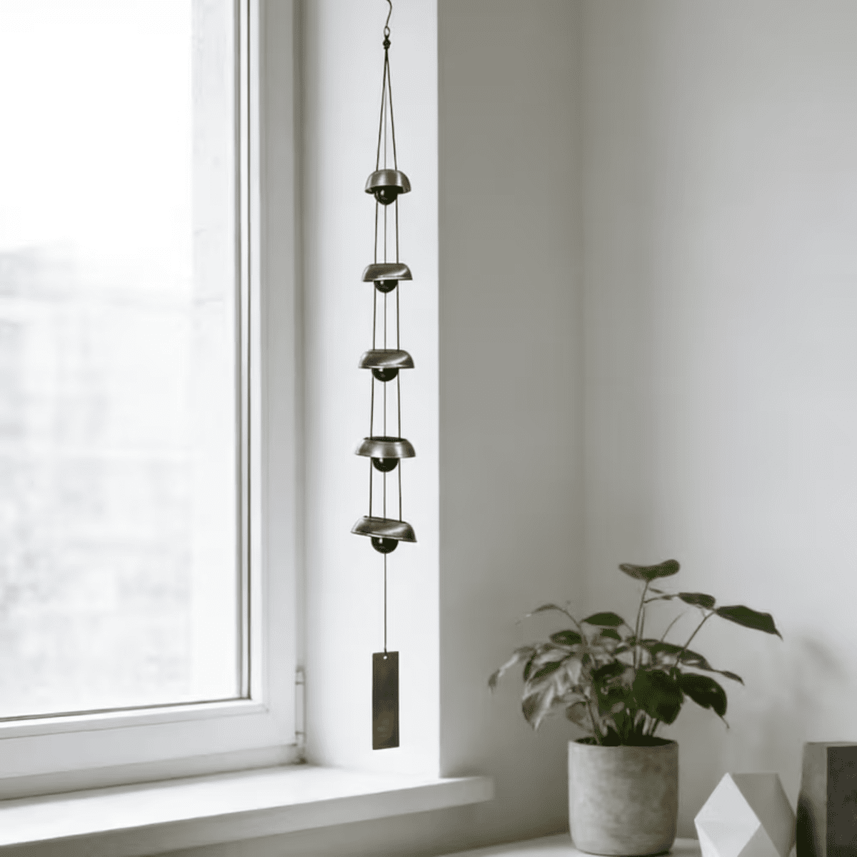 1Pc Wind Chimes for Outside, Red Copper Temple Windchimes with 5 Bells, Feng Shui Decor for Patio Lawn Garden Home Outdoor Art