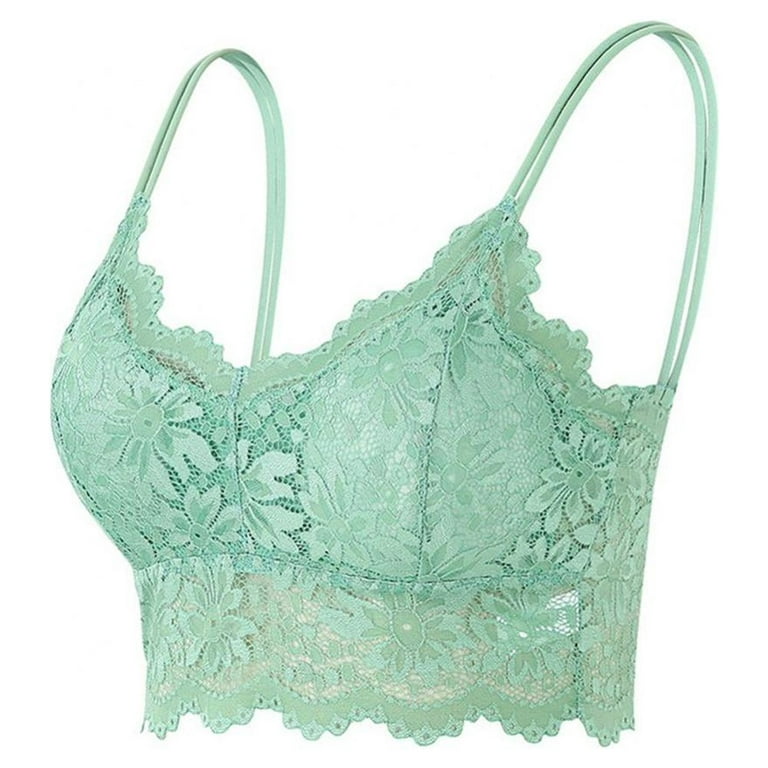 1Pc Women Lace Bralettes Girls Bralette Padded Lace Bandeau Bra with Straps  Strappy Cami Bra Crop Tank Top Wirefree Everyday Bra Green L