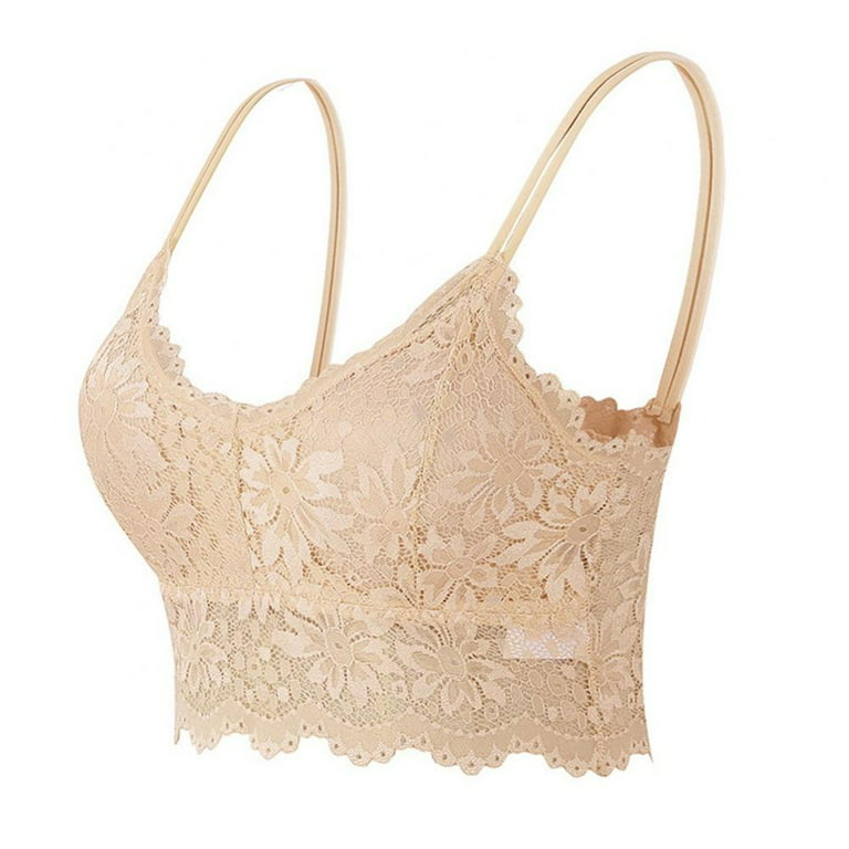 1Pc Women Lace Bralettes Girls Bralette Padded Lace Bandeau Bra with Straps  Strappy Cami Bra Crop Tank Top Wirefree Everyday Bra Skin Color XL