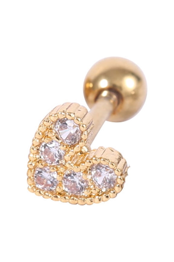 1Pc Women Rhinestone Inlaid Heart Ear Stud Earring Piercing Cartilage Jewelry