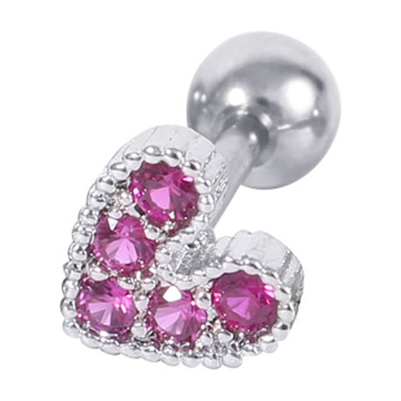1Pc Women Rhinestone Inlaid Heart Ear Stud Earring Piercing Cartilage Jewelry