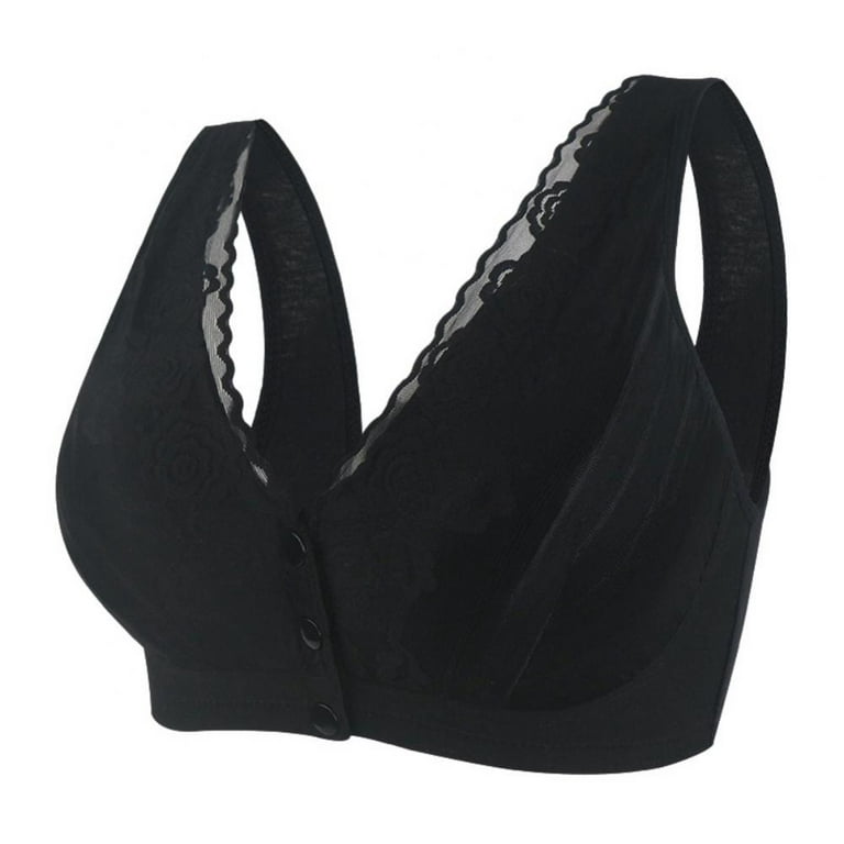 1Pc Women's Front-snap-off Underwire Bra Wide Shoulder Straps Vest-style  Oversized Bra Black 46/105BC
