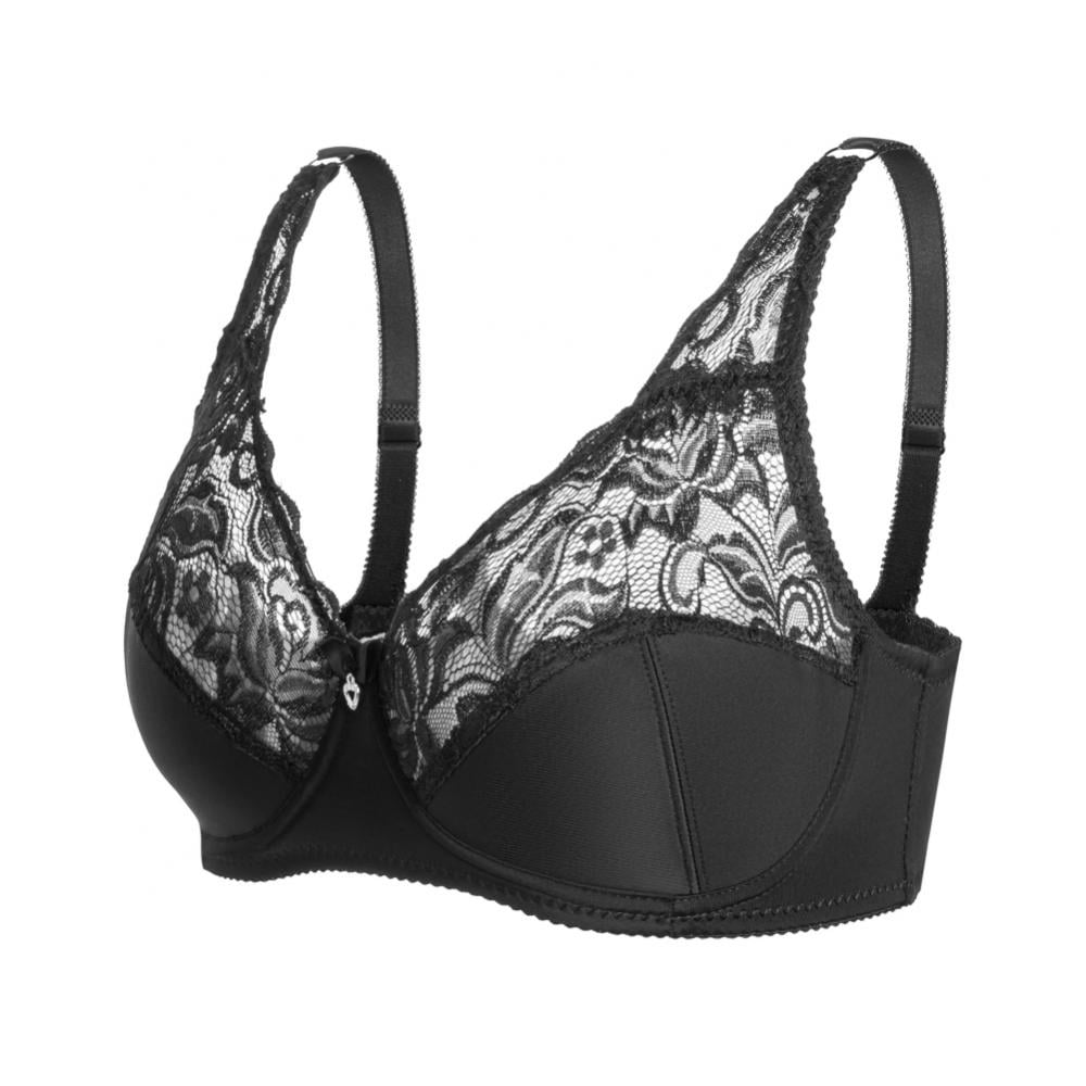 1pc Women's Black Embroidered Lace Push-up Bra With Thick Padded Cups And  Underwire