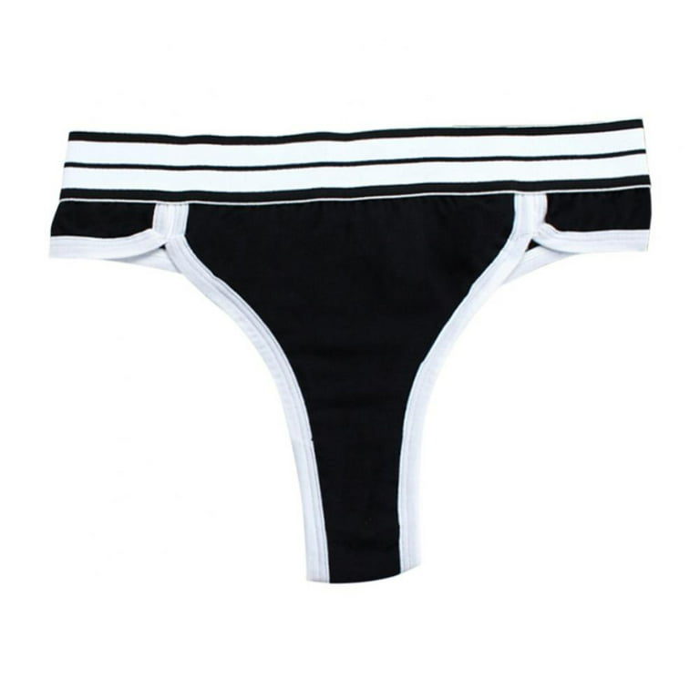 1Pc Women's Performance Thong T-back Widen Elastic Waistband Striped  Panties Female Briefs Cotton Underwear Low-Rise Panty Ladies Intimates  Black XL