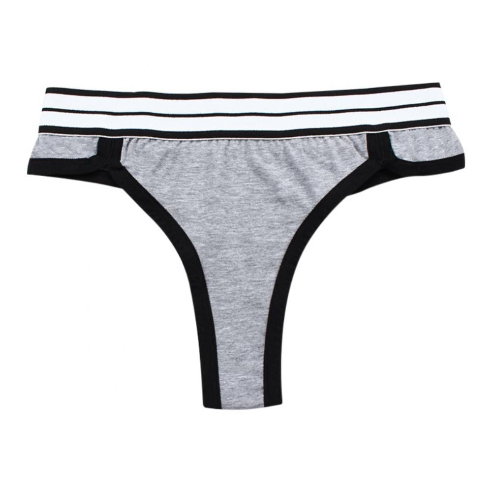 1Pc Women's Performance Thong T-back Widen Elastic Waistband Striped  Panties Female Briefs Cotton Underwear Low-Rise Panty Ladies Intimates Gray  M