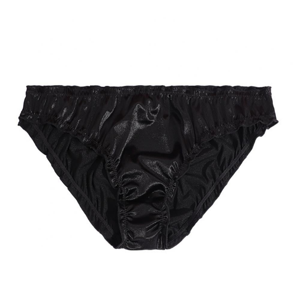 1Pc Women's Satin Panties Low-Waist Ruffle Milk Silk Underwear Comfortable  Bikini Briefs Elastic Ladies Underpants Lingerie Black L 