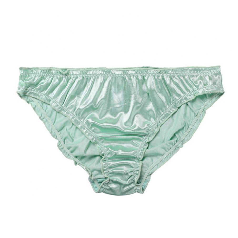 1Pc Women's Satin Panties Low-Waist Ruffle Milk Silk Underwear Comfortable  Bikini Briefs Elastic Ladies Underpants Lingerie Beige M
